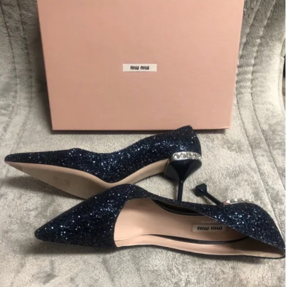 Brand New Miu Miu Glitter High Heels embellished with crystals on the back - Picture 2 of 4